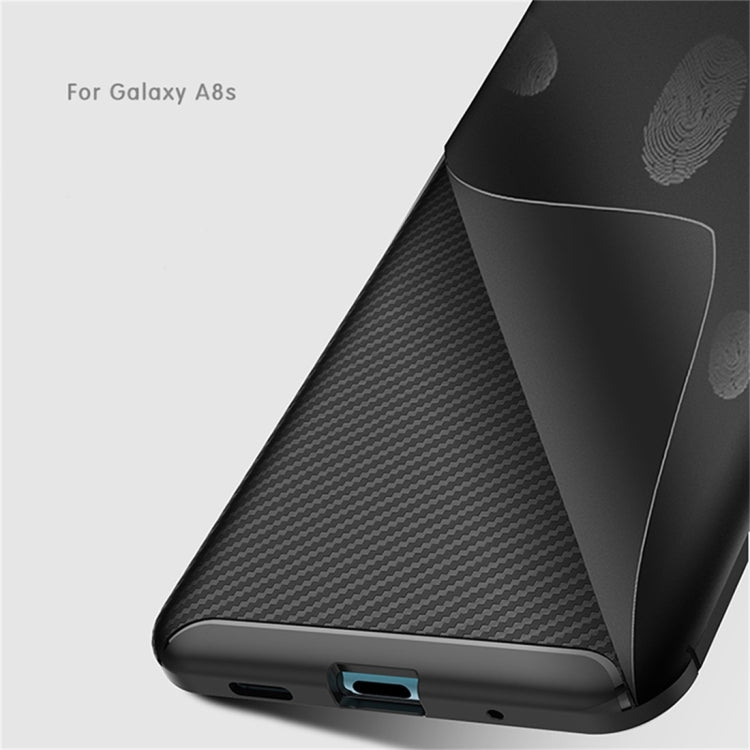 Carbon Fiber Texture Shockproof TPU Case for Galaxy A8s (Black)