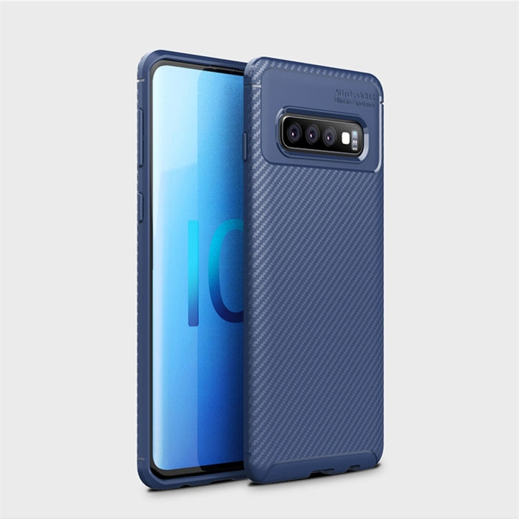 Carbon Fiber Texture Shockproof TPU Case for Galaxy S10 (Blue)