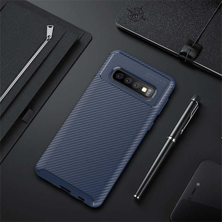 Carbon Fiber Texture Shockproof TPU Case for Galaxy S10 (Blue)