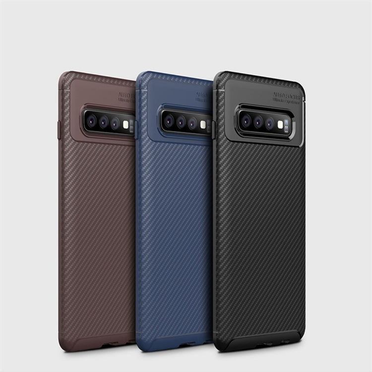 Carbon Fiber Texture Shockproof TPU Case for Galaxy S10 (Blue)