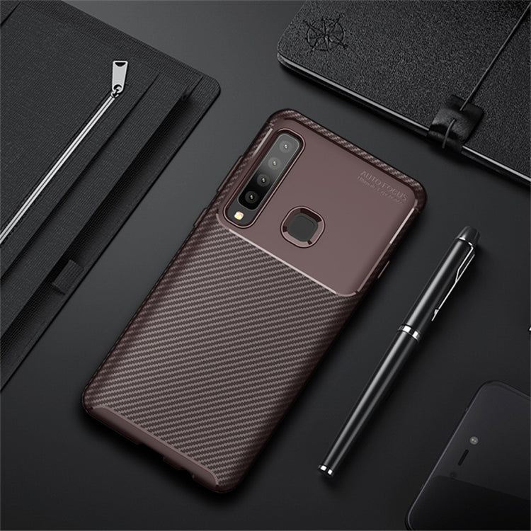 Carbon Fiber Texture Shockproof TPU Case for Galaxy A9s (Brown)