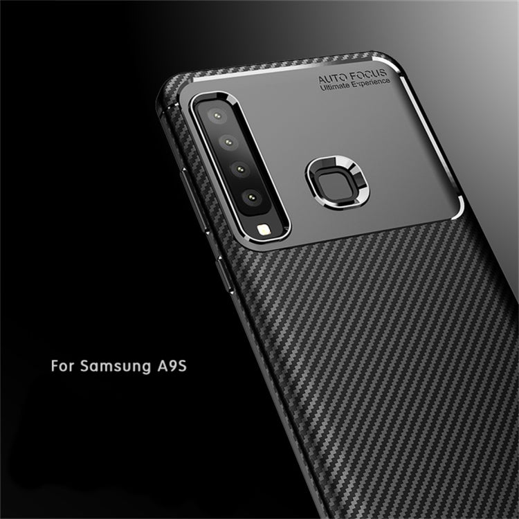 Carbon Fiber Texture Shockproof TPU Case for Galaxy A9s (Brown)