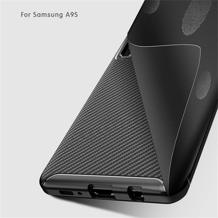 Carbon Fiber Texture Shockproof TPU Case for Galaxy A9s (Brown)
