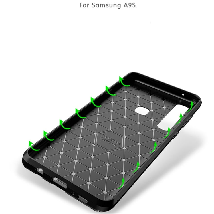Carbon Fiber Texture Shockproof TPU Case for Galaxy A9s (Brown)