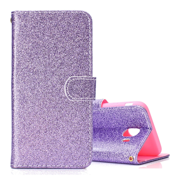 Glitter Powder Horizontal Flip Leather Case for Galaxy J4 (2018) (EU Version), with Card Slots & Wallet & Photo Frame & Sling