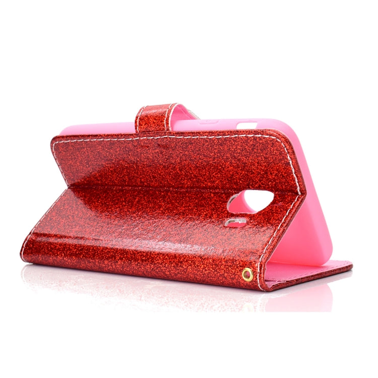 Glitter Powder Horizontal Flip Leather Case for Galaxy J4 (2018) (EU Version), with Card Slots & Wallet & Photo Frame & Sling