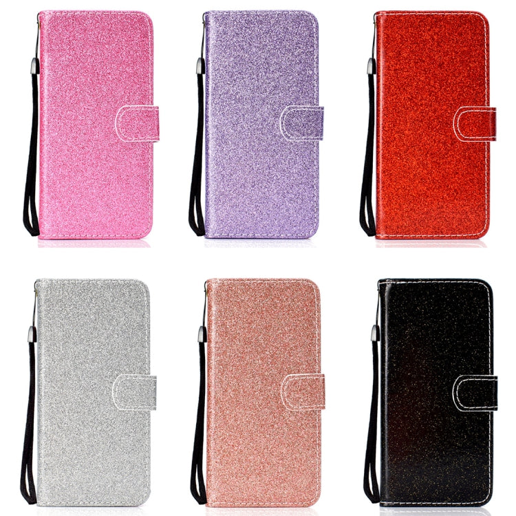 Glitter Powder Horizontal Flip Leather Case for Galaxy J4 (2018) (EU Version), with Card Slots & Wallet & Photo Frame & Sling