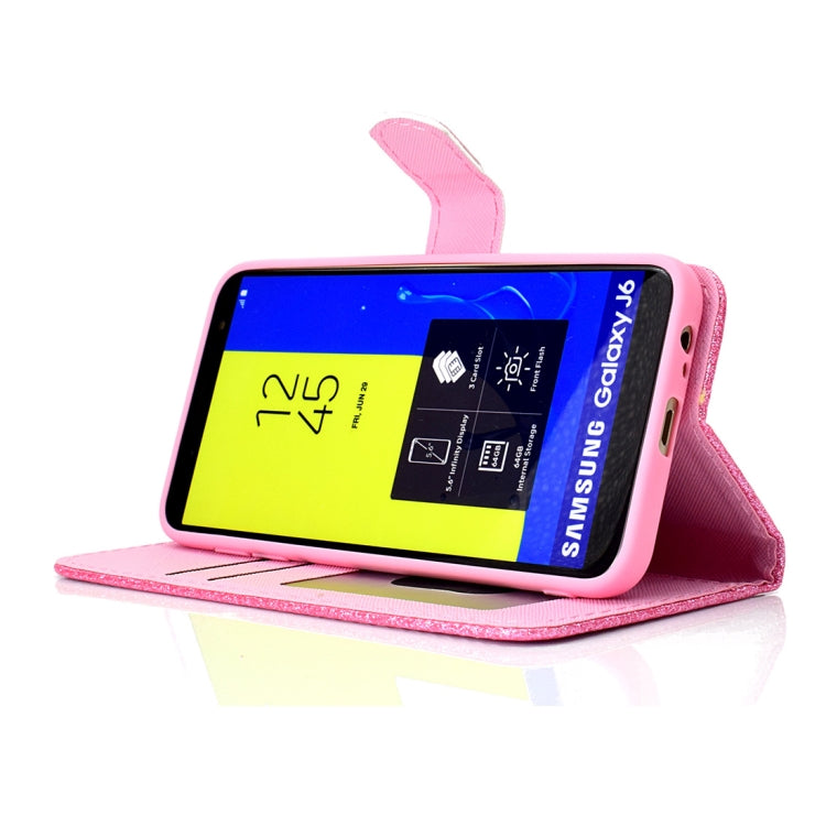 Glitter Powder Horizontal Flip Leather Case for Galaxy J6 (2018) (EU Version), with Card Slots & Wallet & Photo Frame & Sling
