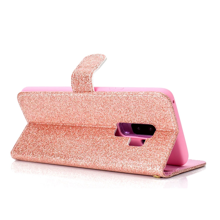 Glitter Powder Horizontal Flip Leather Case for Galaxy S9+, with Card Slots & Wallet & Photo Frame & Sling