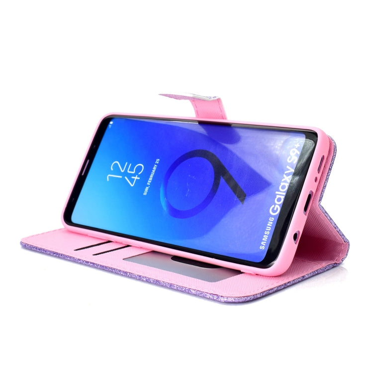 Glitter Powder Horizontal Flip Leather Case for Galaxy S9+, with Card Slots & Wallet & Photo Frame & Sling