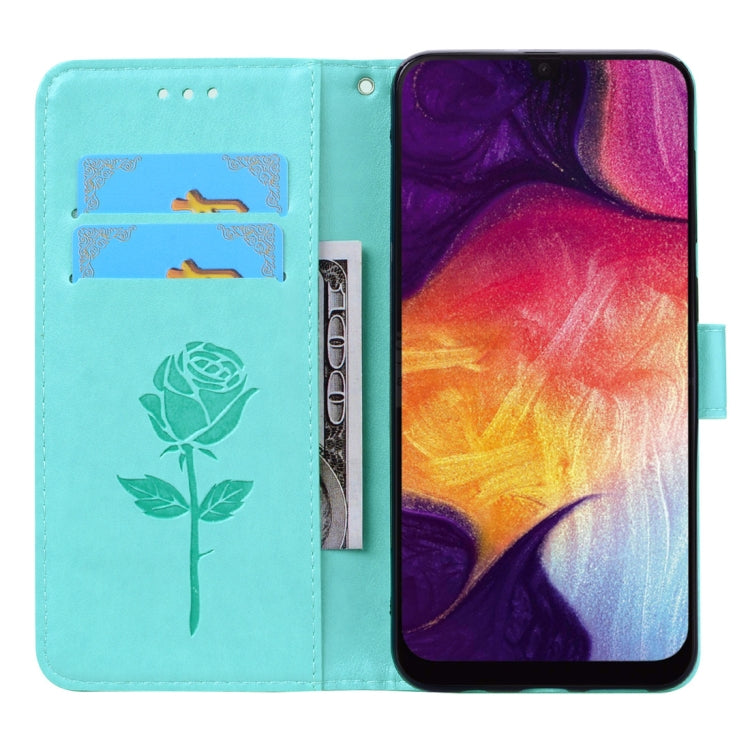 Rose Embossed Horizontal Flip PU Leather Case for Galaxy A50, with Holder & Card Slots & Wallet