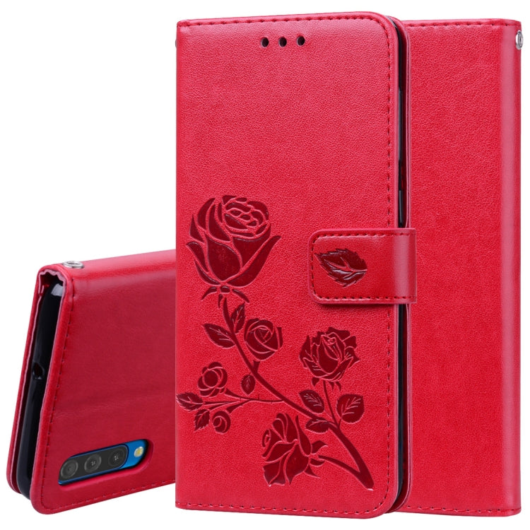 Rose Embossed Horizontal Flip PU Leather Case for Galaxy A50, with Holder & Card Slots & Wallet