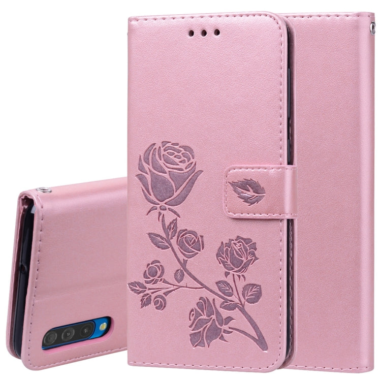 Rose Embossed Horizontal Flip PU Leather Case for Galaxy A50, with Holder & Card Slots & Wallet