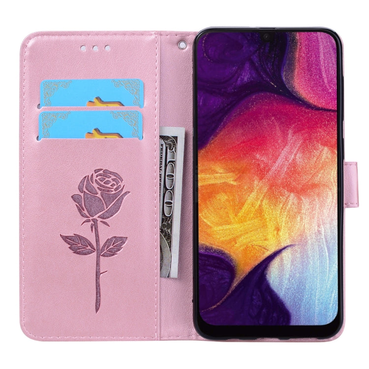 Rose Embossed Horizontal Flip PU Leather Case for Galaxy A50, with Holder & Card Slots & Wallet