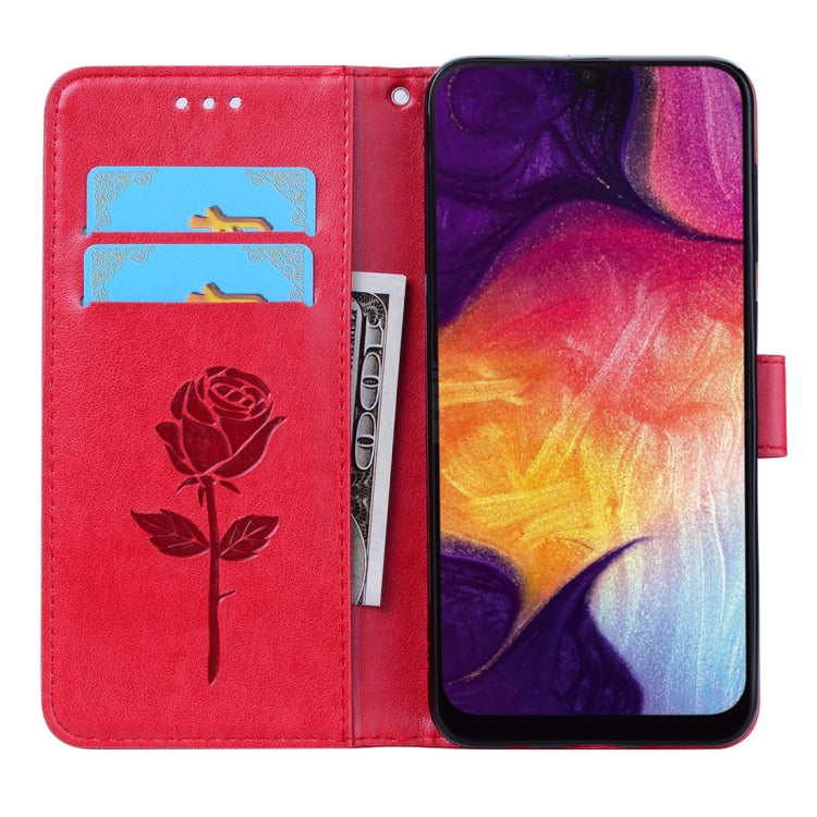 Rose Embossed Horizontal Flip PU Leather Case for Galaxy A50, with Holder & Card Slots & Wallet