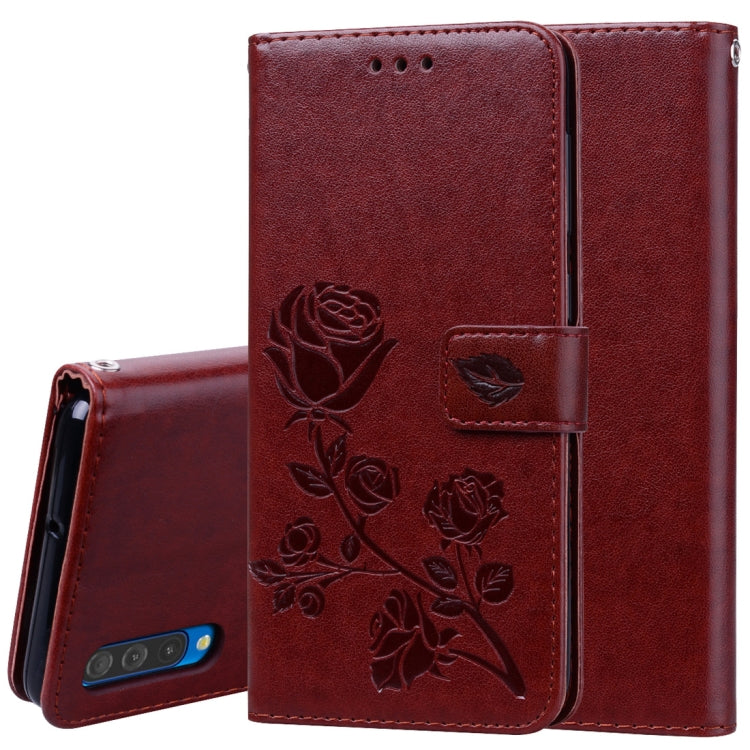 Rose Embossed Horizontal Flip PU Leather Case for Galaxy A50, with Holder & Card Slots & Wallet