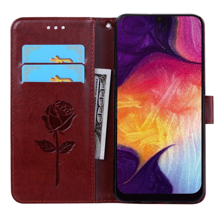 Rose Embossed Horizontal Flip PU Leather Case for Galaxy A50, with Holder & Card Slots & Wallet