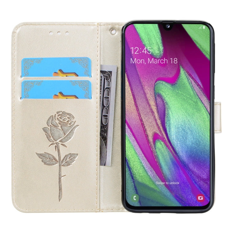 Rose Embossed Horizontal Flip PU Leather Case for Galaxy A40, with Holder & Card Slots & Wallet