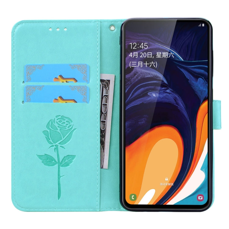 Rose Embossed Horizontal Flip PU Leather Case for Galaxy A60, with Holder & Card Slots & Wallet