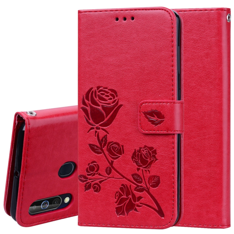 Rose Embossed Horizontal Flip PU Leather Case for Galaxy A60, with Holder & Card Slots & Wallet