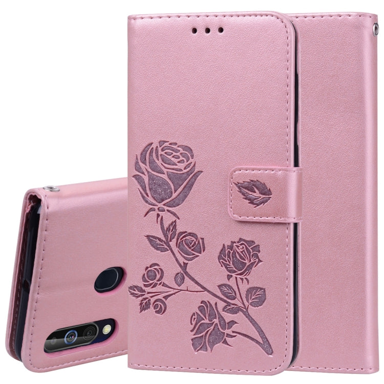 Rose Embossed Horizontal Flip PU Leather Case for Galaxy A60, with Holder & Card Slots & Wallet