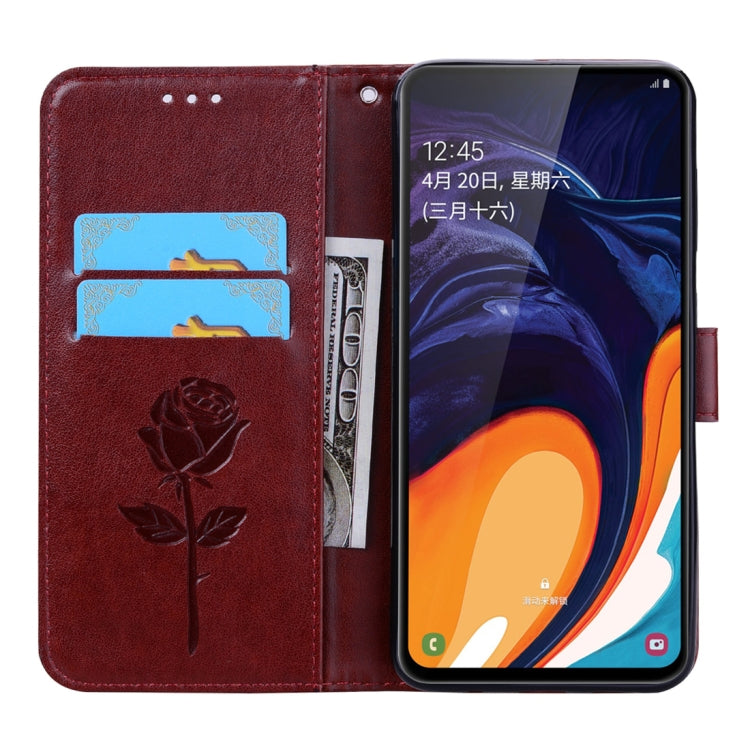 Rose Embossed Horizontal Flip PU Leather Case for Galaxy A60, with Holder & Card Slots & Wallet