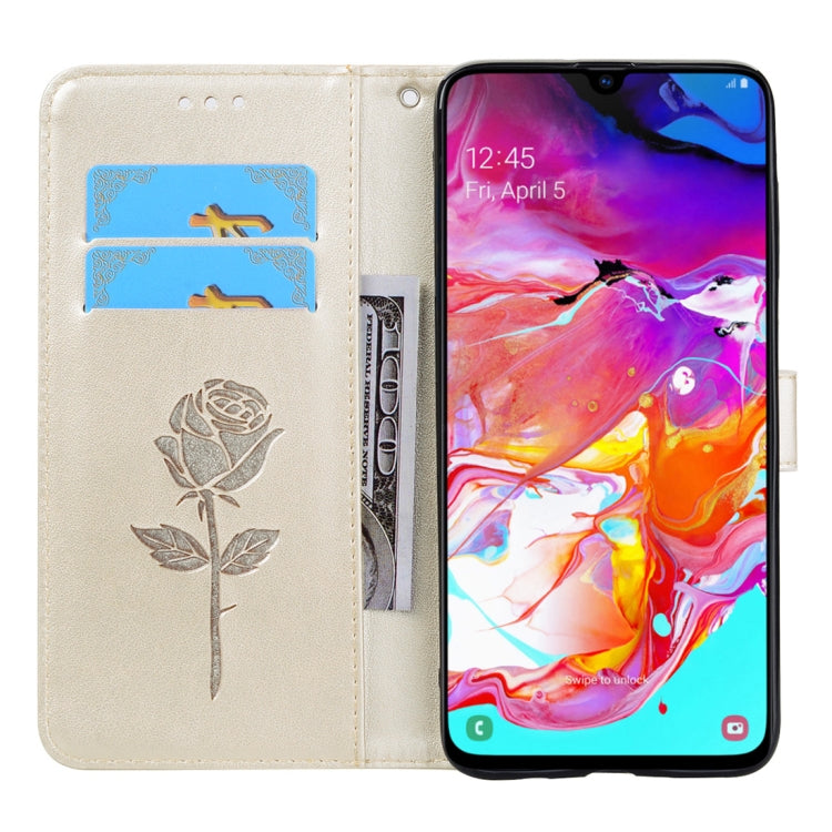 Rose Embossed Horizontal Flip PU Leather Case for Galaxy A70, with Holder & Card Slots & Wallet