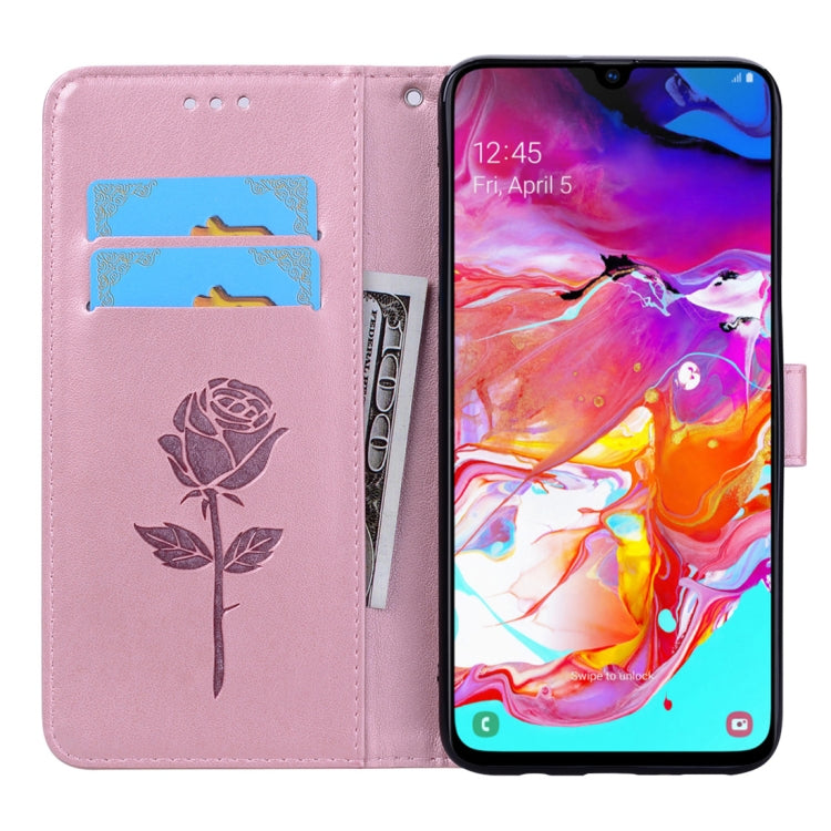Rose Embossed Horizontal Flip PU Leather Case for Galaxy A70, with Holder & Card Slots & Wallet