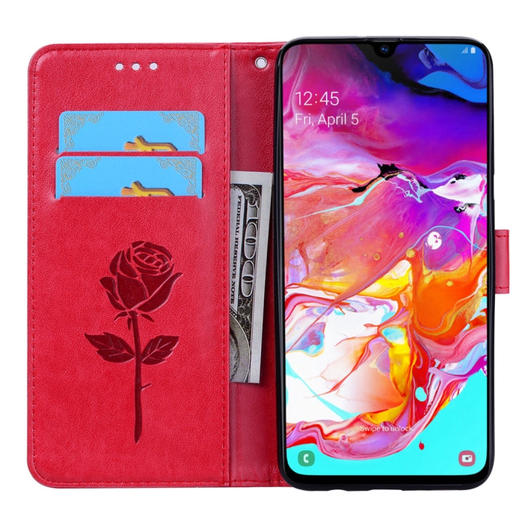 Rose Embossed Horizontal Flip PU Leather Case for Galaxy A70, with Holder & Card Slots & Wallet