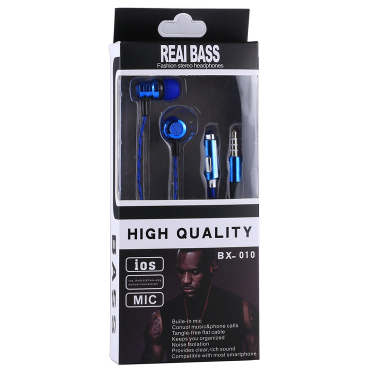 BX-010 1.2m Bass Stereo Sound In-ear Wire Control Sports Earphone with Mic, For iPhone, iPad, Galaxy, Huawei, Xiaomi, LG, HTC and Other Smartphones
