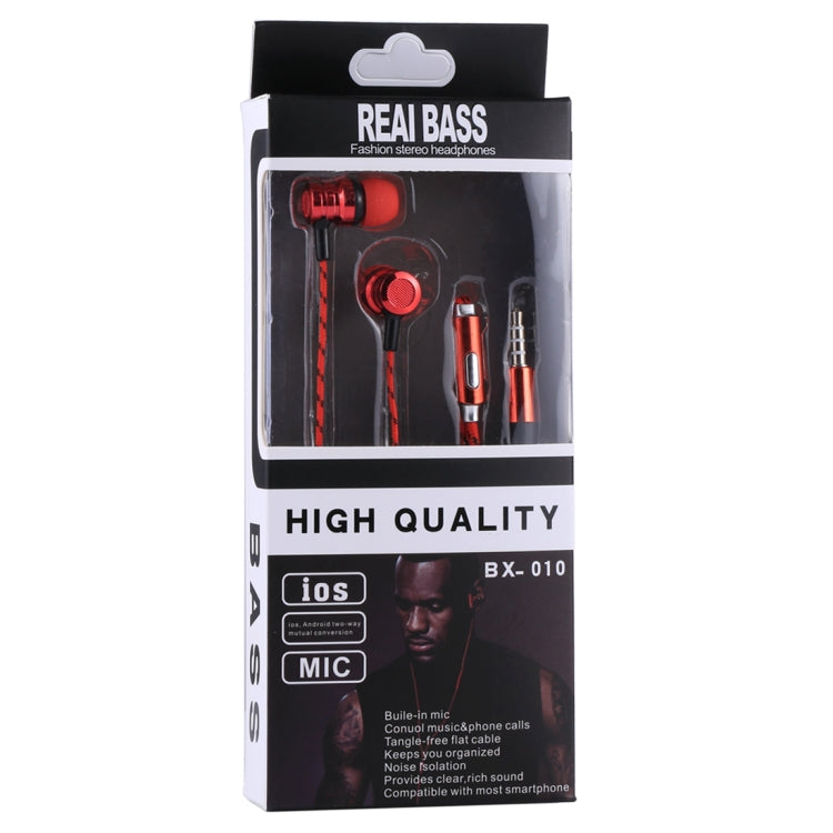 BX-010 1.2m Bass Stereo Sound In-ear Wire Control Sports Earphone with Mic, For iPhone, iPad, Galaxy, Huawei, Xiaomi, LG, HTC and Other Smartphones