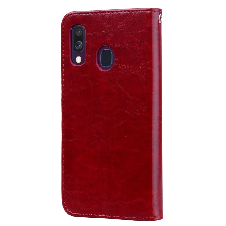 Business Style Oil Wax Texture Horizontal Flip Leather Case for Galaxy A40, with Holder & Card Slots & Wallet