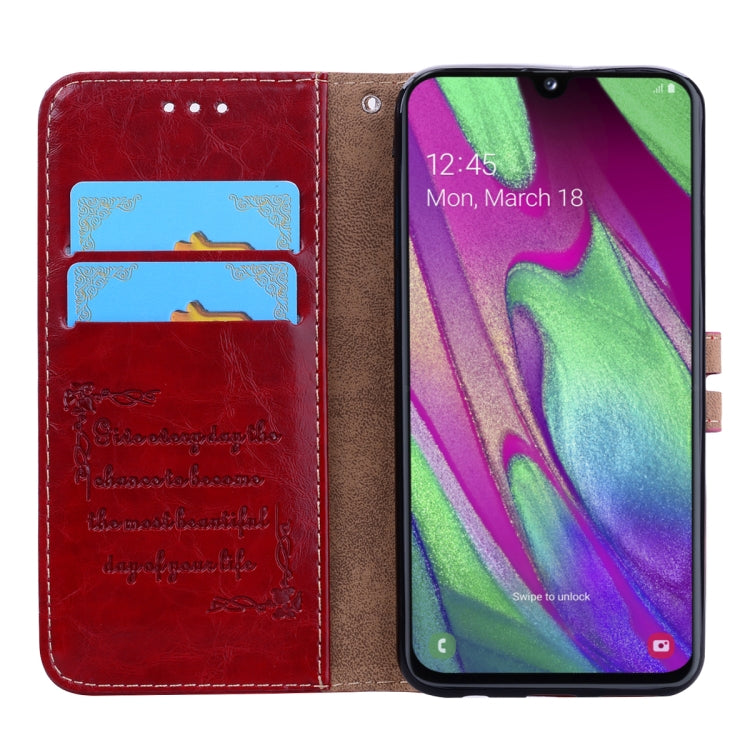 Business Style Oil Wax Texture Horizontal Flip Leather Case for Galaxy A40, with Holder & Card Slots & Wallet