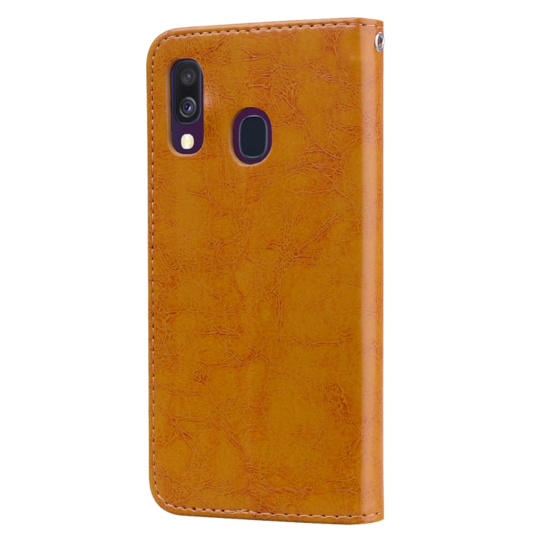 Business Style Oil Wax Texture Horizontal Flip Leather Case for Galaxy A40, with Holder & Card Slots & Wallet