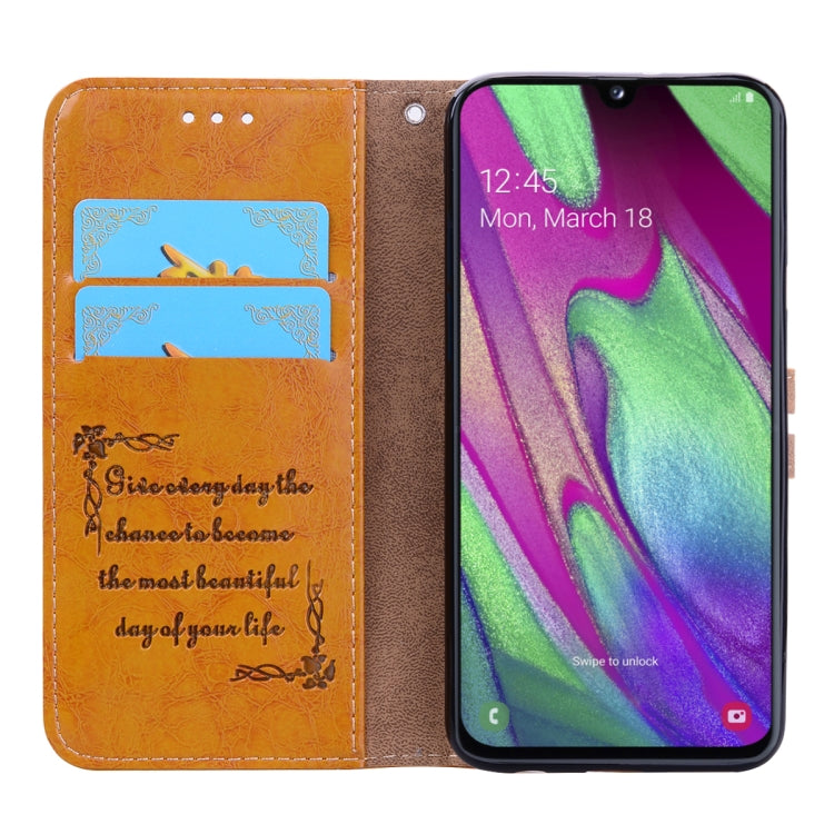 Business Style Oil Wax Texture Horizontal Flip Leather Case for Galaxy A40, with Holder & Card Slots & Wallet