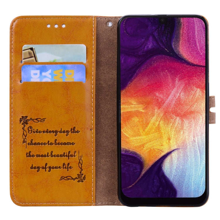 Business Style Oil Wax Texture Horizontal Flip Leather Case for Galaxy A50, with Holder & Card Slots & Wallet