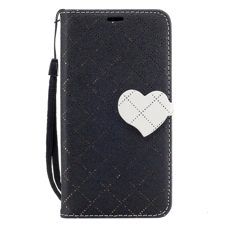 For Galaxy J3 (2017) (US Version) TPU + PU Love Contrast Color Lattice Horizontal Flip Leather Case with Holder & Card Slots & Wallet & Lanyard