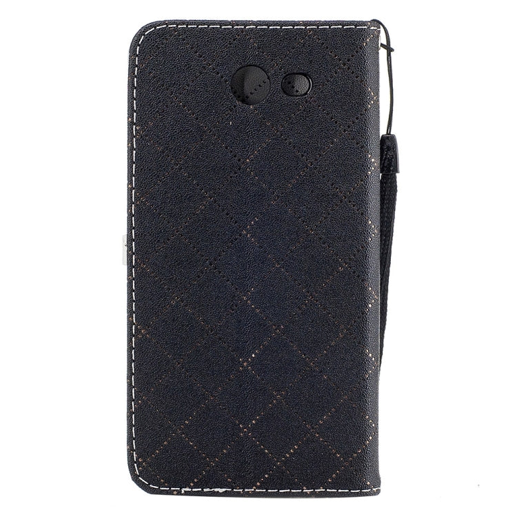 For Galaxy J3 (2017) (US Version) TPU + PU Love Contrast Color Lattice Horizontal Flip Leather Case with Holder & Card Slots & Wallet & Lanyard