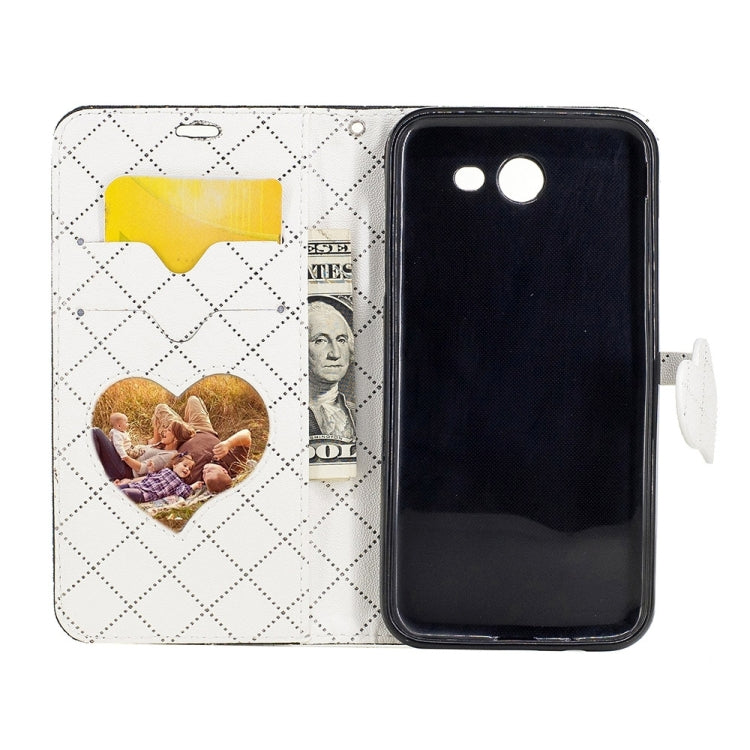 For Galaxy J3 (2017) (US Version) TPU + PU Love Contrast Color Lattice Horizontal Flip Leather Case with Holder & Card Slots & Wallet & Lanyard