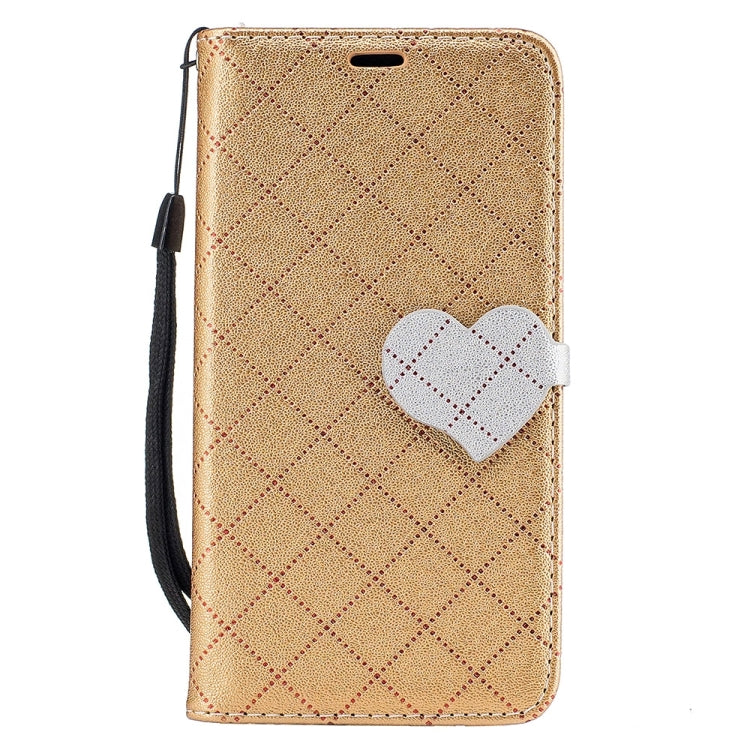 For Galaxy J3 (2017) (US Version) TPU + PU Love Contrast Color Lattice Horizontal Flip Leather Case with Holder & Card Slots & Wallet & Lanyard