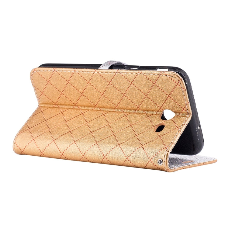 For Galaxy J3 (2017) (US Version) TPU + PU Love Contrast Color Lattice Horizontal Flip Leather Case with Holder & Card Slots & Wallet & Lanyard