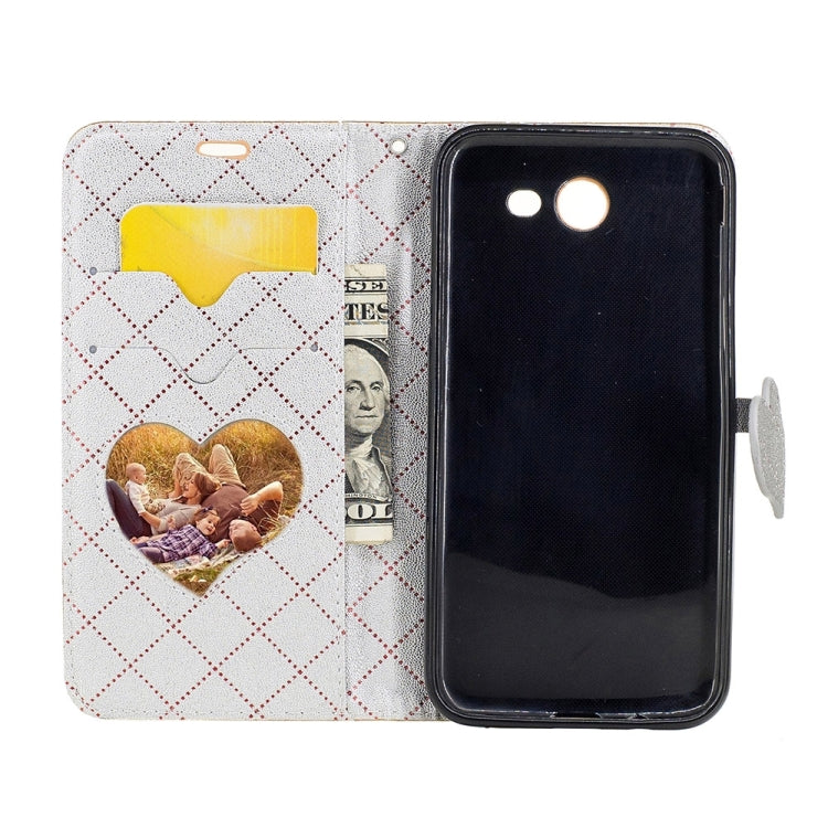 For Galaxy J3 (2017) (US Version) TPU + PU Love Contrast Color Lattice Horizontal Flip Leather Case with Holder & Card Slots & Wallet & Lanyard