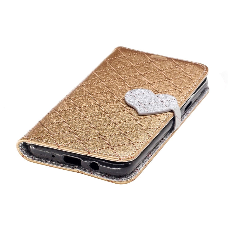 For Galaxy J3 (2017) (US Version) TPU + PU Love Contrast Color Lattice Horizontal Flip Leather Case with Holder & Card Slots & Wallet & Lanyard