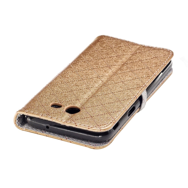 For Galaxy J3 (2017) (US Version) TPU + PU Love Contrast Color Lattice Horizontal Flip Leather Case with Holder & Card Slots & Wallet & Lanyard