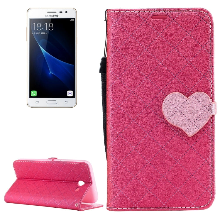 For Galaxy J3 (2017) (US Version) TPU + PU Love Contrast Color Lattice Horizontal Flip Leather Case with Holder & Card Slots & Wallet & Lanyard