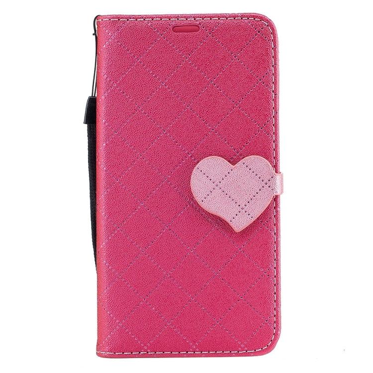 For Galaxy J3 (2017) (US Version) TPU + PU Love Contrast Color Lattice Horizontal Flip Leather Case with Holder & Card Slots & Wallet & Lanyard