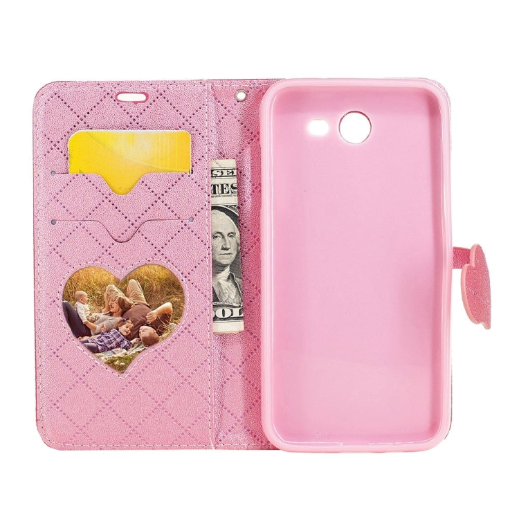 For Galaxy J3 (2017) (US Version) TPU + PU Love Contrast Color Lattice Horizontal Flip Leather Case with Holder & Card Slots & Wallet & Lanyard