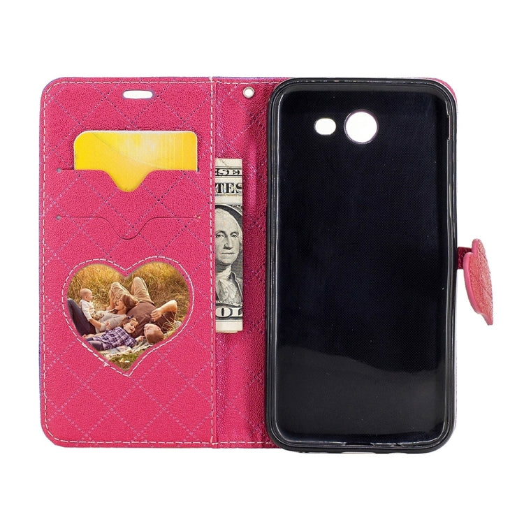For Galaxy J3 (2017) (US Version) TPU + PU Love Contrast Color Lattice Horizontal Flip Leather Case with Holder & Card Slots & Wallet & Lanyard