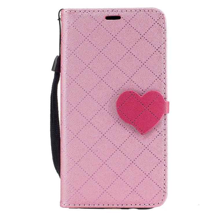 For Galaxy J3 (2017) (US Version) TPU + PU Love Contrast Color Lattice Horizontal Flip Leather Case with Holder & Card Slots & Wallet & Lanyard