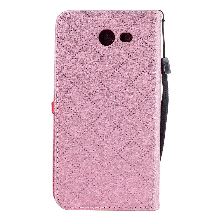 For Galaxy J3 (2017) (US Version) TPU + PU Love Contrast Color Lattice Horizontal Flip Leather Case with Holder & Card Slots & Wallet & Lanyard
